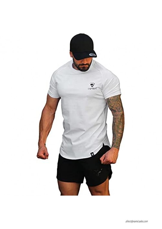 COMBAT FITNESS Mens Gym Workout T-Shirt Muscle Fitted Athlete Sports Training Slim-Fit Bodybuilding Shirt