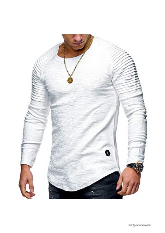 Cot-Oath Mens Casual Slim Fit Basic Long Sleeve T-Shirt Mens Active School Running Shirt Gym Workout