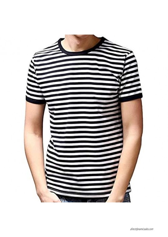 Ezsskj Men's Black and White Striped T Shirt Short Sleeve Crew Neck Tee Outfits Tops