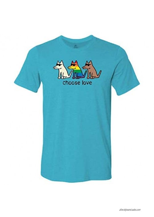 Teddy the Dog Choose Love - Unisex Lightweight Tee Gay Pride Shirt for Dog Owner Pride Month Donate to The Trevor Project Size Large Aqua