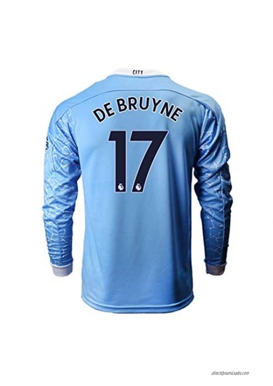 Tougwhfe #17 DE Bruyne 2020/2021 Season Home Manchester Mens Long Sleeve Soccer T-Shirts Jersey Color Blue