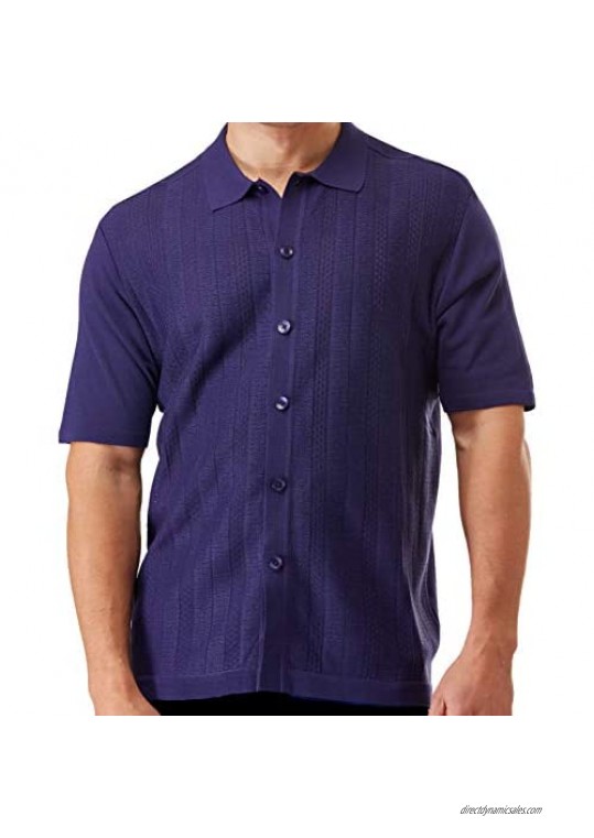 EDITION S Men's Short Sleeve Knit Shirt - California Rockabilly Style: Solid Jacquard