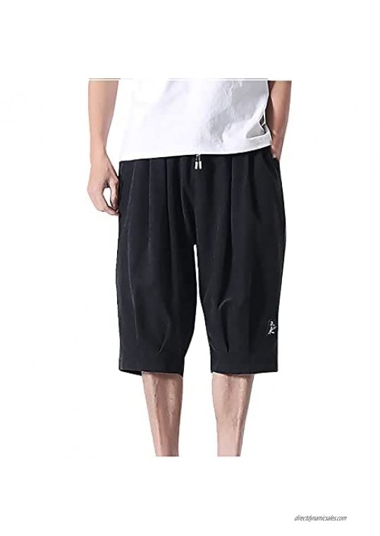 Men's Summer Casual Stretch Solid Short Pants Elastic Waist Pleat Shorts with Drawstring