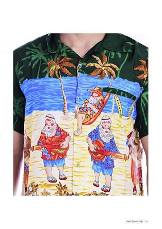 Virgin Crafts Men's Christmas Hawaiian Shirt Holiday Santa Claus Party Casual Beach Shirt