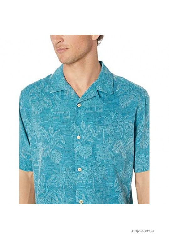 28 Palms Men's Relaxed-Fit 100% Textured Silk Tropical Leaves Jacquard Shirt