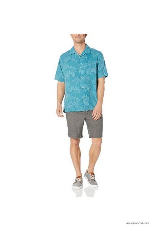 28 Palms Men's Relaxed-Fit 100% Textured Silk Tropical Leaves Jacquard Shirt