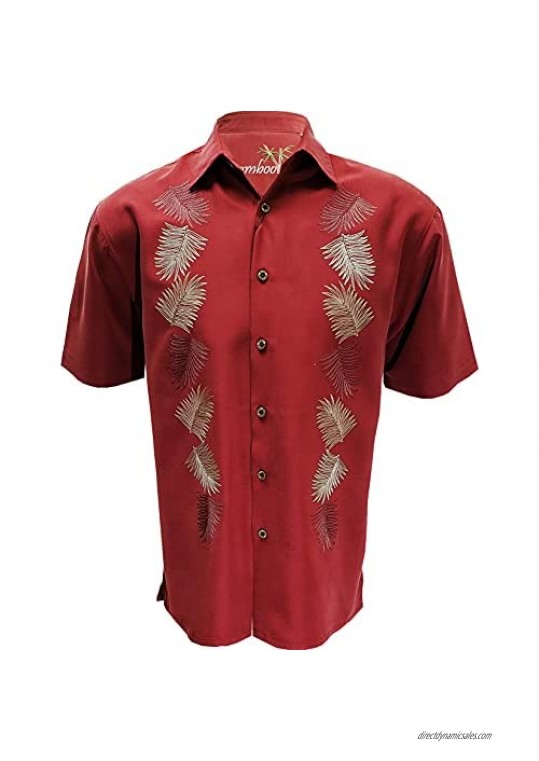 Bamboo Cay Mens Vertical Salamanca Embroidered Hawaiian Tropical Button-Down Shirt