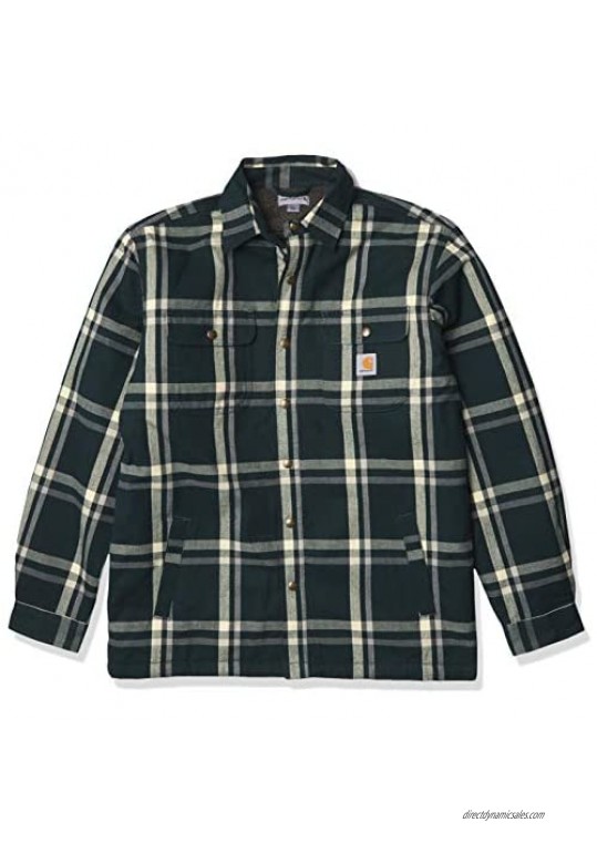 Carhartt Men's Relaxed Fit Flannel Sherpa-Lined Snap-Front Plaid Shirt Jacket
