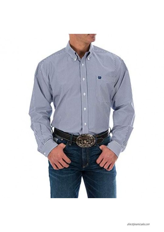 Cinch Men's Classic Fit Long Sleeve Button One Open Pocket Stripe Shirt