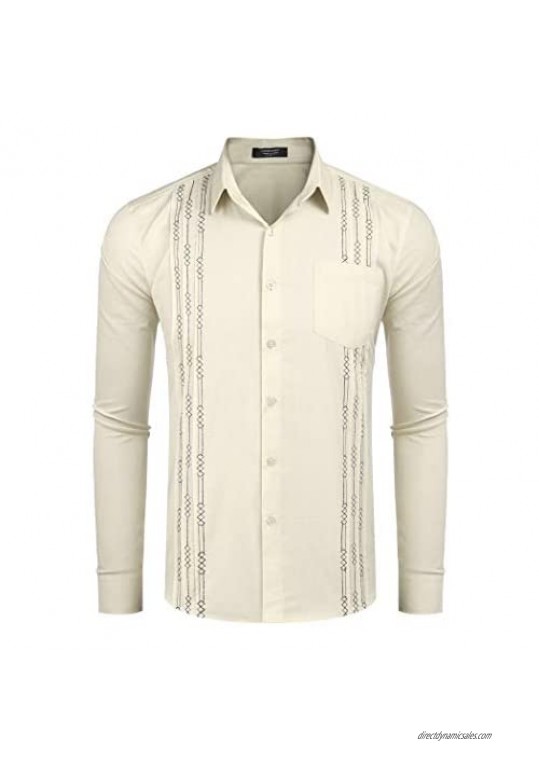 COOFANDY Men's Casual Long Sleeve Button-Down Shirts Cuban Dress Shirts for Men Guayabera