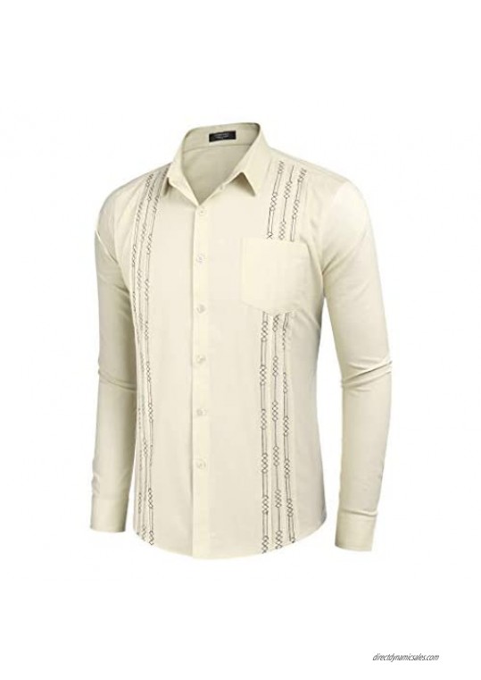 COOFANDY Men's Casual Long Sleeve Button-Down Shirts Cuban Dress Shirts for Men Guayabera