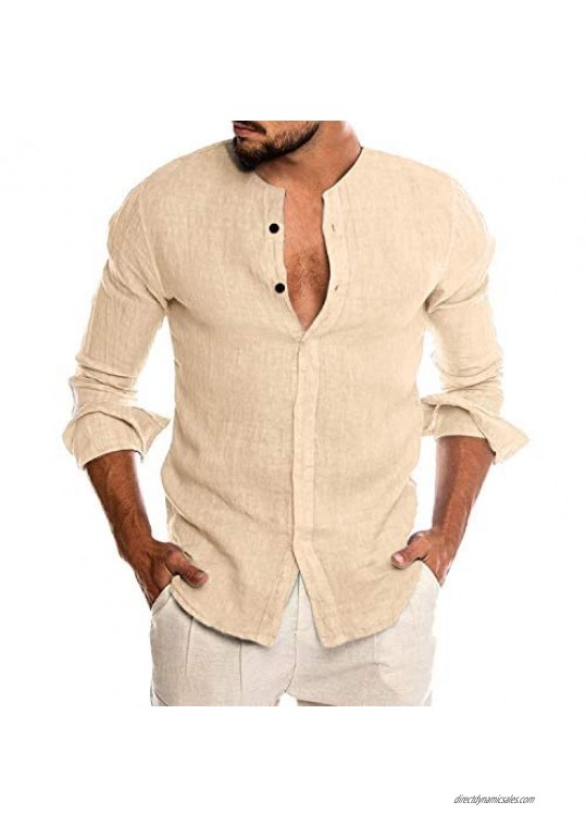 COOFANDY Men's Cotton Linen Button Down Dress Shirt Long Sleeve Casual Beach Tops
