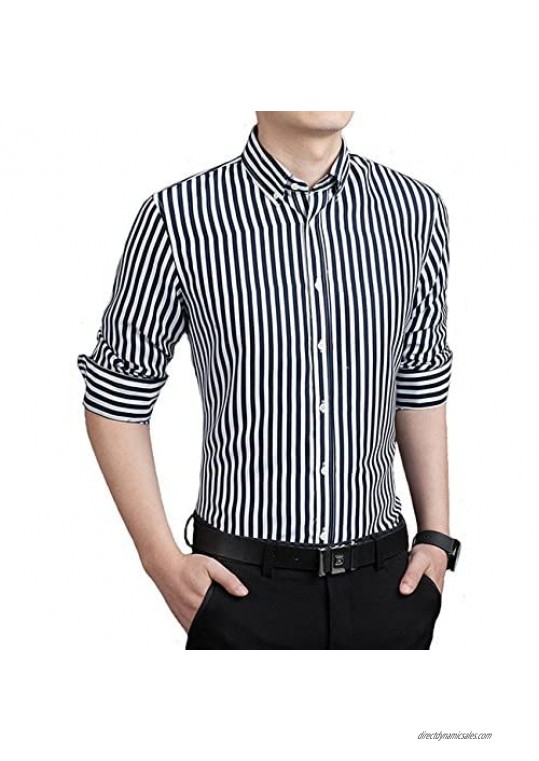 ERZTIAY Men's Casual Business Vertical Striped Button Down Long Sleeve Dress Shirts