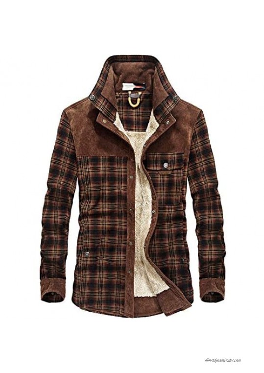 Flygo Men's Casual Long Sleeve Fleece Sherpa Lined Flannel Plaid Shirt Jacket