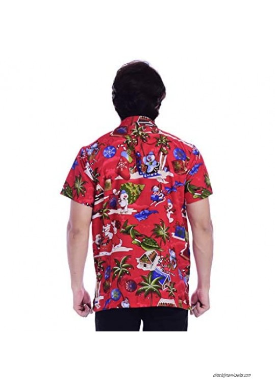 Funny Christmas Hawaiian Shirts for Mens Santa Claus Front Pocket Vacation