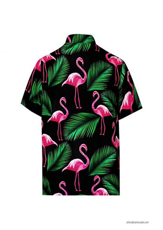 HAPPY BAY Mens Casual Flowers Flamingos Casual Aloha Summer Beach Hawaiian Shirt