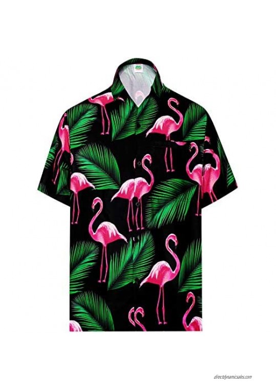 HAPPY BAY Mens Casual Flowers Flamingos Casual Aloha Summer Beach Hawaiian Shirt