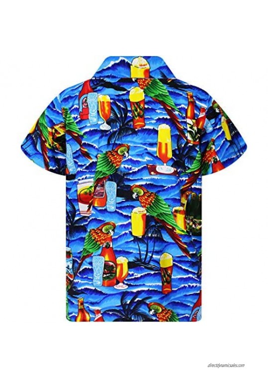 Hawaiian Shirt for Men Funky Casual Button Down Very Loud Shortsleeve Unisex Parrot Beerbottle