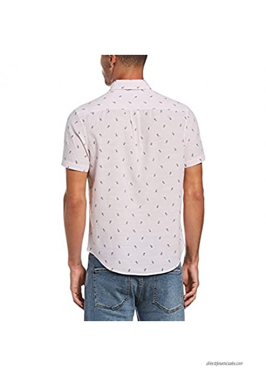 Original Penguin Men's Standard Ditsy Pineapple Print Short Sleeve Button-Down Shirt