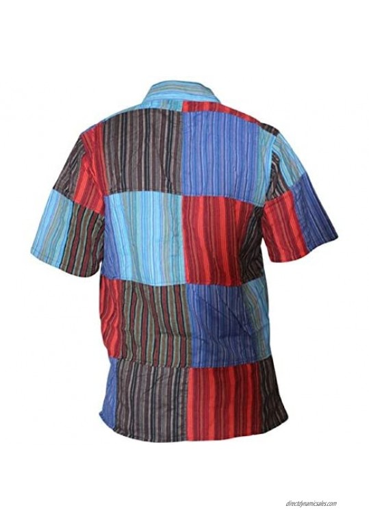 Shopoholic Fashion Mens Half Sleeve Patch Hippie Grandad Shirt