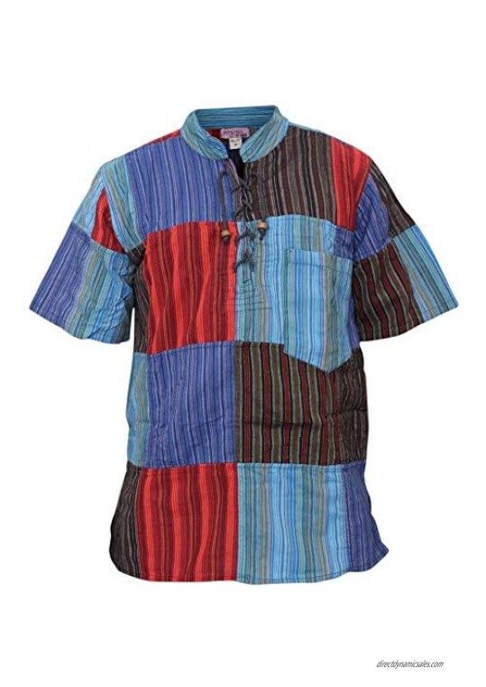 Shopoholic Fashion Mens Half Sleeve Patch Hippie Grandad Shirt