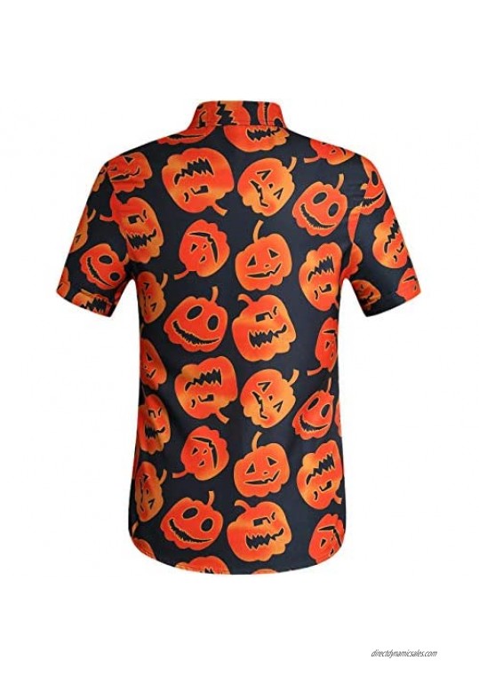 SSLR Men's Fun Pumpkins Button Down Short Sleeve Halloween Shirt