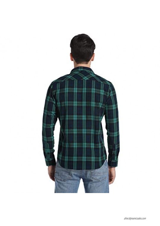 Sykooria Men’s Flannel Plaid Shirts Long Sleeve Casual Button Down Slim Shirts with Pocket