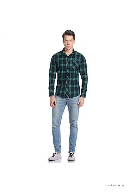 Sykooria Men’s Flannel Plaid Shirts Long Sleeve Casual Button Down Slim Shirts with Pocket