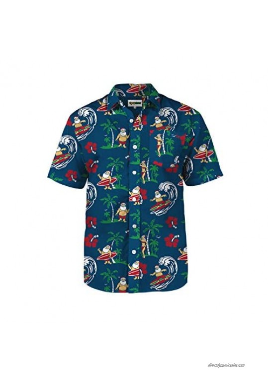 Tipsy Elves Christmas Themed Bright and Colorful Short Sleeve Button Down Shirts for Men