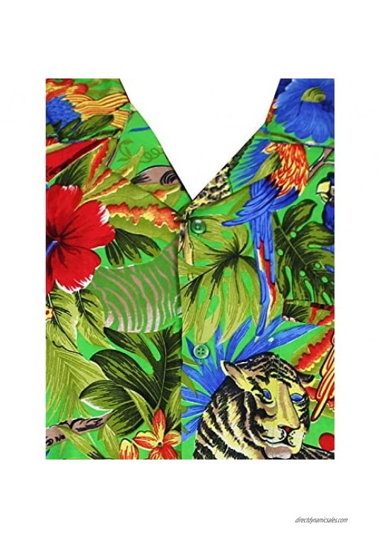 V.H.O. Funky Hawaiian Shirt Men Shortsleeve Frontpocket Hawaiian-Print Jungle Flowers