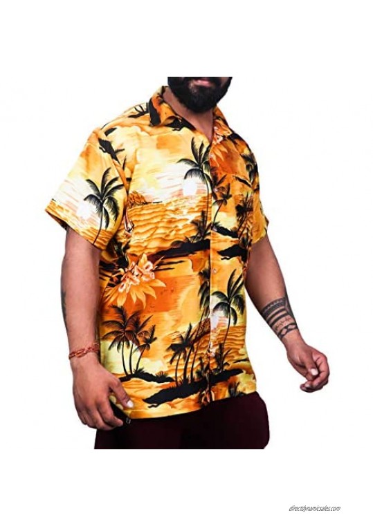 Virgin Crafts Hawaiian Holiday Shirt for Men's Short Sleeve Casual Beach Shirt Yellow 3XL | Chest: 58(147 cms)