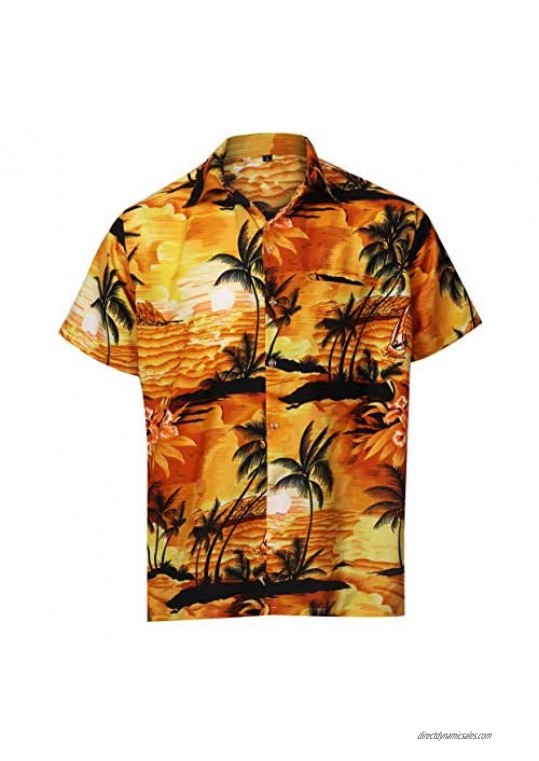 Virgin Crafts Hawaiian Holiday Shirt for Men's Short Sleeve Casual Beach Shirt Yellow  3XL | Chest: 58"(147 cms)