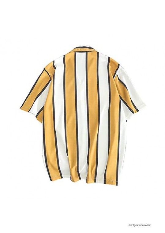 ZAFUL Men's Casual Color Block Stripes Print Short Sleeve Shirt Hawaiian Shirt
