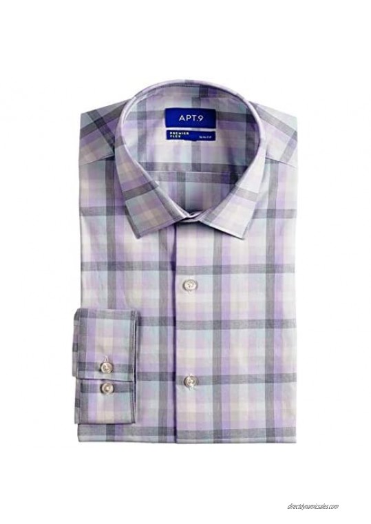 Apt. 9 Slim-Fit Premier Flex Collar Stretch Long Sleeve Dress Shirt Purple Square Plaid
