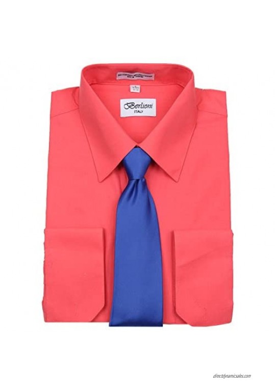 Berlioni Men's Dress Shirts Tie and Hanky Set Long Sleeve