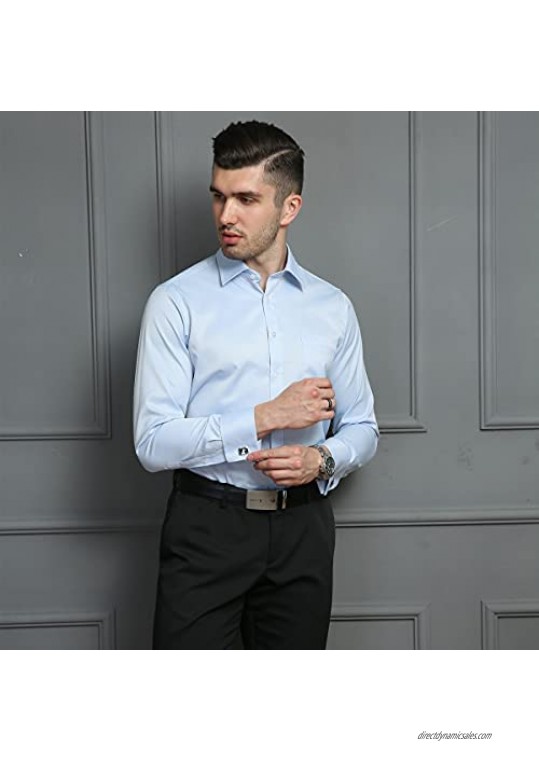 BINJUEMENS French Cuff Dress Shirt for Mens - Regular Fit Long Sleeve Shirt with Cufflinks