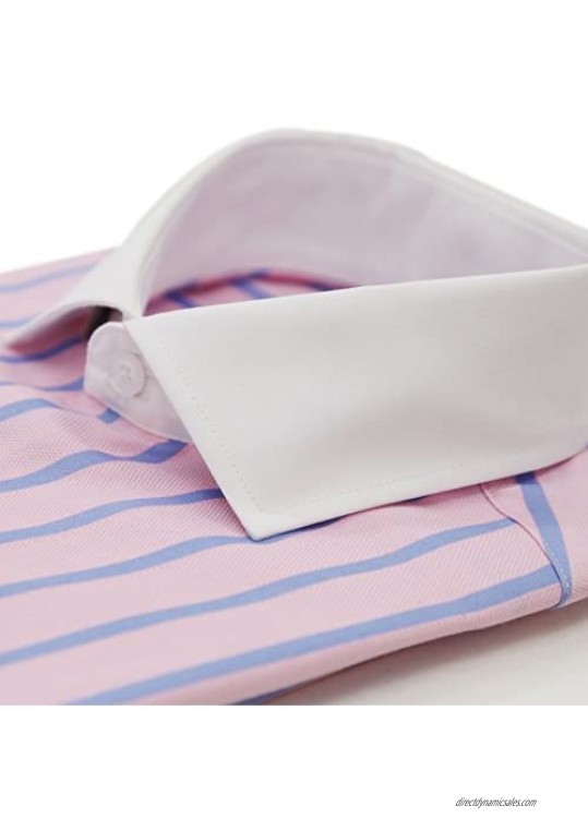Ferrecci Men's Casual Two-Tone Striped Slim Fit Button Down Cotton Dress Shirt with White Collar and Cuff