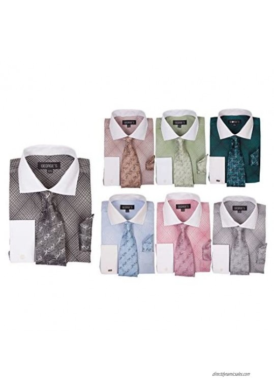 FORTINO LANDI Small Check Pattern Dress Shirt w/Tie Set & French Cuff AH6244