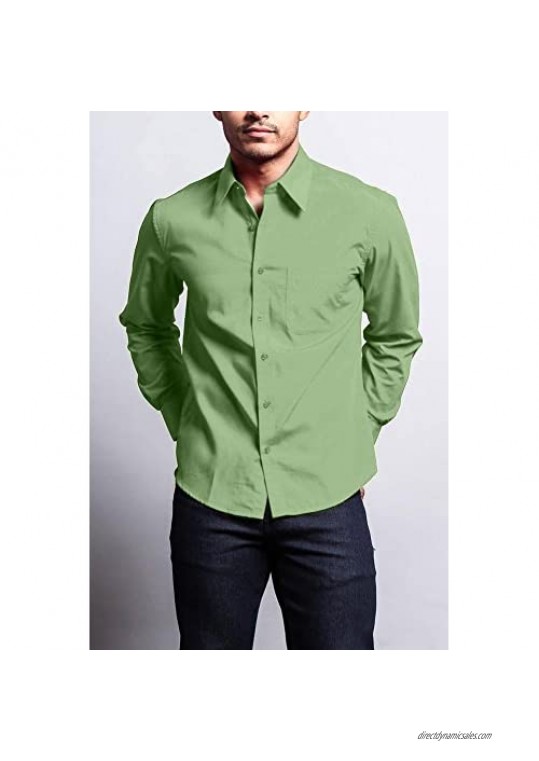 G-Style USA Men's Regular Fit Long Sleeve Solid Color Dress Shirts - Apple Green - Small - 32-33