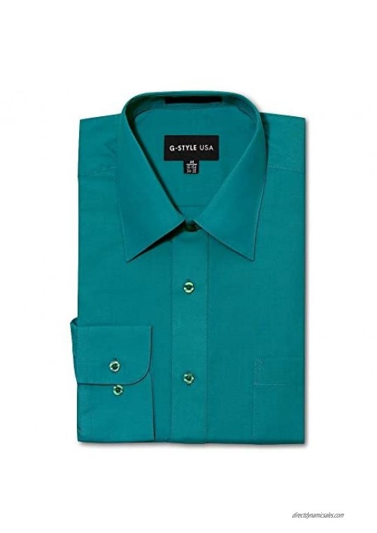 G-Style USA Men's Regular Fit Long Sleeve Solid Color Dress Shirts - Teal - Small - 32-33