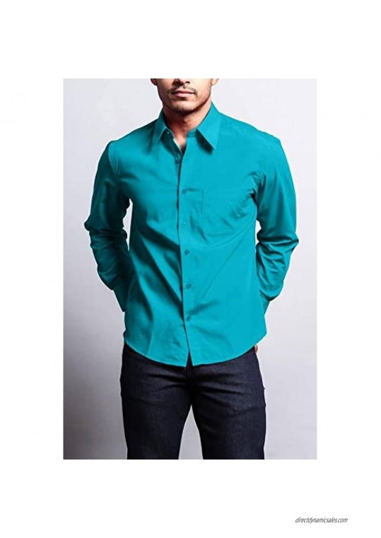 G-Style USA Men's Regular Fit Long Sleeve Solid Color Dress Shirts - Turquoise - Small - 32-33