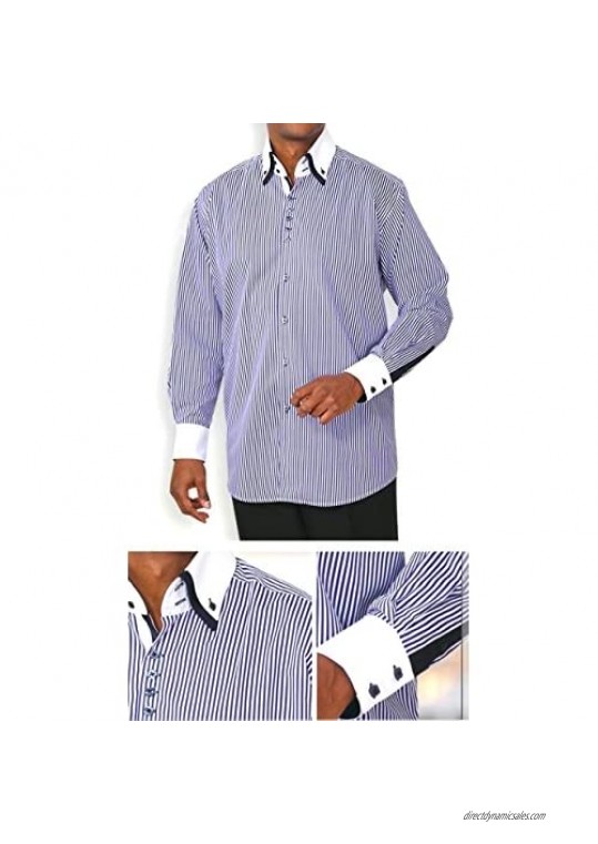 George's Casual Button Down Double Collar Striped Dress Shirt AH606