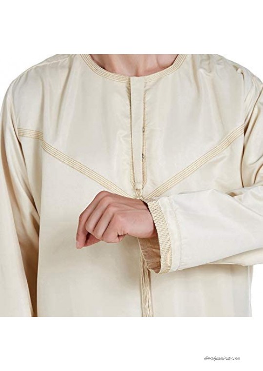 GladThink Men's Muslim Thobe with Long Sleeves Arab Wear Round Collar