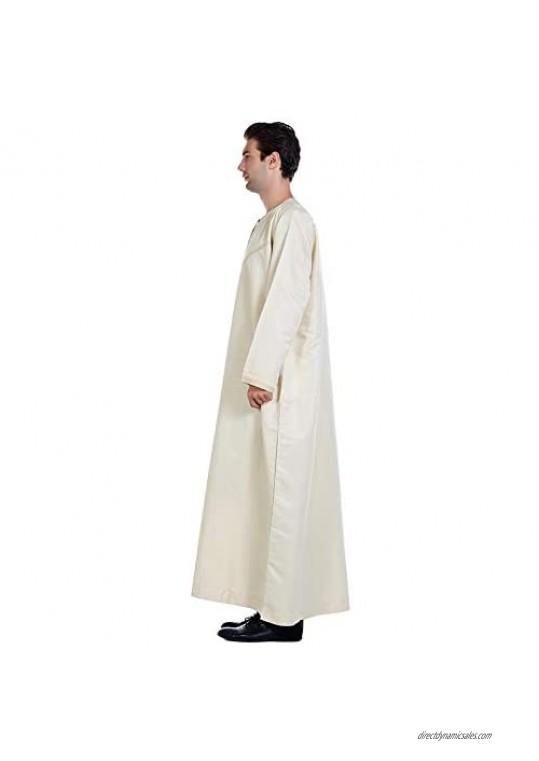 GladThink Men's Muslim Thobe with Long Sleeves Arab Wear Round Collar