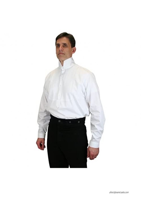 Historical Emporium Men's Pleated Victorian High Collar Stud/Cufflink Convertible Dress Shirt
