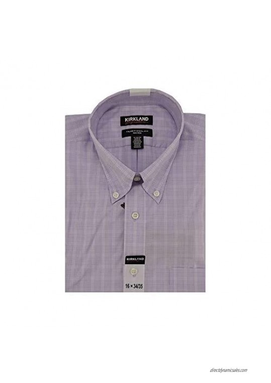 Kirkland Signature Non-Iron Long-Sleeves Traditional Fit Dress Shirt in Purple Plaid 16 x 34/35