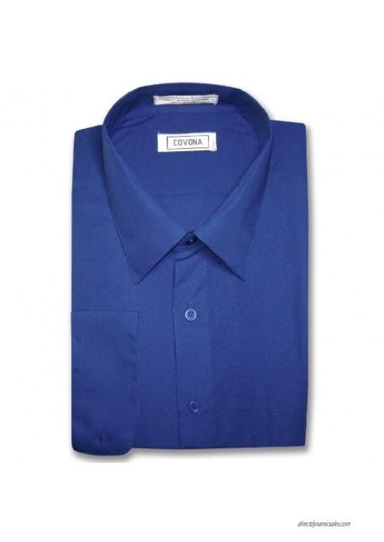 Men's Solid Royal Blue Color Dress Shirt w/Convertible Cuffs