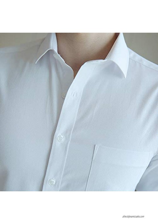 MOGU Mens Slim Fit Long Sleeve Dress Shirt Office Work Button Down Shirt