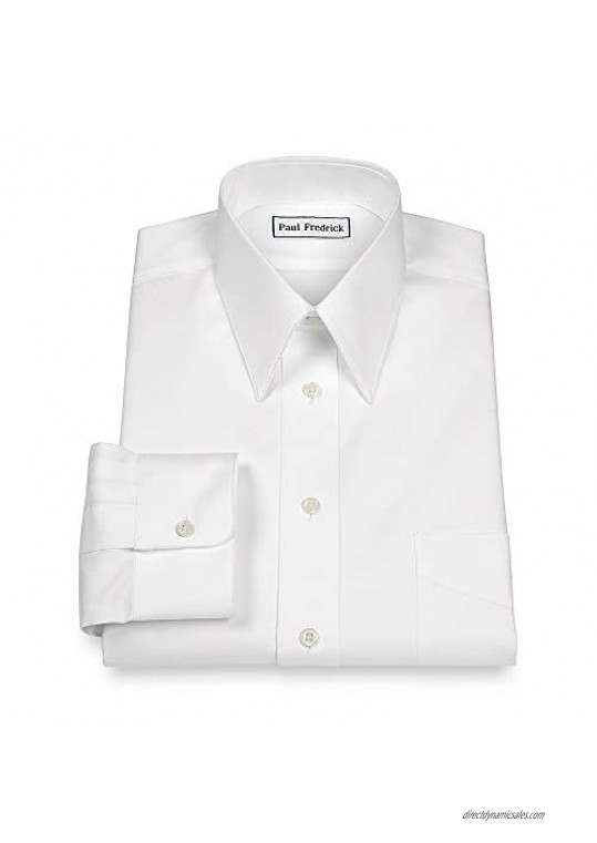 Paul Fredrick Men's Pinpoint Edge-Stiched Straight Collar Dress Shirt