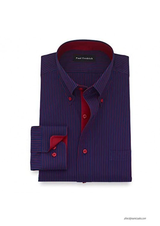 Paul Fredrick Men's Tailored Fit Non Iron Cotton Stripe Dress Shirt
